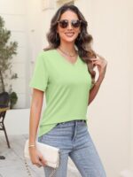 Minetom Women's Color Block/Solid Tops Short Sleeve V Neck T Shirts Summer Casual Tees - Image 4