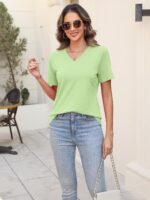 Minetom Women's Color Block/Solid Tops Short Sleeve V Neck T Shirts Summer Casual Tees - Image 6