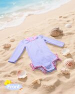 ALVABABY Girls' One Piece Swimsuit with Hat, Baby Rash Guard Sets,Long Sleeve Zipper UPF 50+ Sun Protection Bathing Suit - Image 3