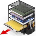 Simple Houseware 5-Tier Document File Tray with Supplies Sliding Drawer and Pen Bucket, Black - Image 4
