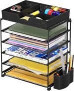 Simple Houseware 5-Tier Document File Tray with Supplies Sliding Drawer and Pen Bucket, Black - Image 9