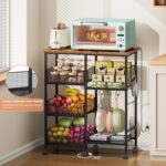 Rolling Kitchen Storage Microwave Cart, Kitchen Island with Adjustable Shelf on Lockable Wheels, Countertop 27.75"L × 15.35"W, Bakers Rack with Tilt-Out Baskets, for Kitchen, Coffee Bar, Living room - Image 3