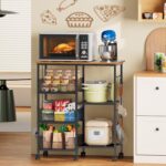 Rolling Kitchen Storage Microwave Cart, Kitchen Island with Adjustable Shelf on Lockable Wheels, Countertop 27.75"L × 15.35"W, Bakers Rack with Tilt-Out Baskets, for Kitchen, Coffee Bar, Living room - Image 6