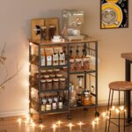 Rolling Kitchen Storage Microwave Cart, Kitchen Island with Adjustable Shelf on Lockable Wheels, Countertop 27.75"L × 15.35"W, Bakers Rack with Tilt-Out Baskets, for Kitchen, Coffee Bar, Living room - Image 8