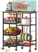 Rolling Kitchen Storage Microwave Cart, Kitchen Island with Adjustable Shelf on Lockable Wheels, Countertop 27.75"L × 15.35"W, Bakers Rack with Tilt-Out Baskets, for Kitchen, Coffee Bar, Living room - Image 9