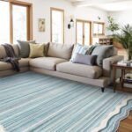 Lahome Scalloped Modern Washable Rugs 5x7,Blue Rugs for Bedroom Aesthetic Soft Living Room Rug,Abstract Minimalist Irregular Non-Slip Low-Pile Throw Carpet for Dining Room Home Office(Blue,5x7) - Image 9