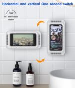 Waterproof Shower Phone Holder with 360° Rotation, Angle Adjustable, Enhanced Sound Quality, Wall Mounted Phone Holder for Bathroom Mirror Bathtub Kitchen, Up to 7 Inch (White) - Image 8