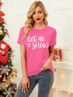 Christmas Shirts for Women Let It Snow Shirt Xmas Holiday Tshirt Cute Snowflake Print Tees Tops - Image 3
