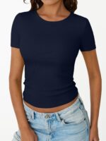 Trendy Queen Women's Crewneck Ribbed Knit Fitted T-Shirt - Image 3