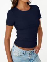 Trendy Queen Women's Crewneck Ribbed Knit Fitted T-Shirt - Image 4