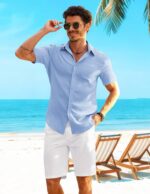 COOFANDY Mens Button Down Shirts Short Sleeve Shirt Casual Summer Beach Textured Shirts with Pocket - Image 3