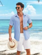 COOFANDY Mens Button Down Shirts Short Sleeve Shirt Casual Summer Beach Textured Shirts with Pocket - Image 4