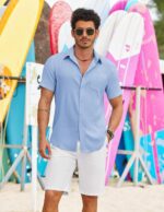 COOFANDY Mens Button Down Shirts Short Sleeve Shirt Casual Summer Beach Textured Shirts with Pocket - Image 5