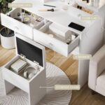 Haewon White Vanity Desk with Mirror and Power Outlet, Makeup Vanity with Adjustable Brightness and 3 Lighting Modes, Dressing Table Set with 4 Drawers, Storage Chair for Bedroom - Image 4