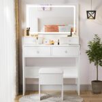 Haewon White Vanity Desk with Mirror and Power Outlet, Makeup Vanity with Adjustable Brightness and 3 Lighting Modes, Dressing Table Set with 4 Drawers, Storage Chair for Bedroom - Image 8