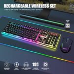 RedThunder K10 Wireless Gaming Keyboard and Mouse Combo, LED Backlit Rechargeable 3800mAh Battery, Mechanical Feel Anti-ghosting Keyboard + 7D 3200DPI Mice for PC Gamer (Black) - Image 3
