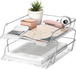 Simple Houseware 2-Tier Clear Stackable Letter Tray Organizer – Desktop File Holder for A4/Letter Size Paper, Document Sorter, Office Desk Paper Organizer, Transparent File Storage - Image 9