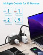 CCCEI Desk Clamp Power Strip with 9 Outlets, Desktop Edge Mount Surge Protector with USB-A and USB-C Ports, Widely Spaced Desk Outlet Fast Charging Station, 6 FT Flat Plug, Fit 1.6 inch Table. - Image 3