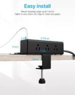 CCCEI Desk Clamp Power Strip with 9 Outlets, Desktop Edge Mount Surge Protector with USB-A and USB-C Ports, Widely Spaced Desk Outlet Fast Charging Station, 6 FT Flat Plug, Fit 1.6 inch Table. - Image 7