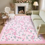 GarveeHome Coquette Pink Rugs for Bedroom Girls, 8x10 Area Rugs for Living Room with Soft Low Pile, Non Slip Floral Bow Washable Rug 8x10 for Nursery Kids Dorm Dining Room Playroom - Image 9