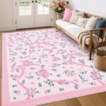 GarveeHome Coquette Pink Rugs for Bedroom Girls, 8x10 Area Rugs for Living Room with Soft Low Pile, Non Slip Floral Bow Washable Rug 8x10 for Nursery Kids Dorm Dining Room Playroom - Image 10
