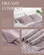 Luxury Velvet Queen Quilt Set, Ultra Soft Lightweight Velvet Comforter Set, Oversized Bedspread Coverlet with 2 Shams Diamond Pattern, for All Season (Charcoal Pink) - Image 6