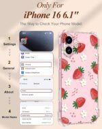 Toycamp for iPhone 16 Case with Strap for Women - Cute Funny Girls Girly Fashion Strawberry Design Case with Wrist Lanyards Four Corners Flexible Hang Style - Image 3