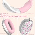 Silicone Case for AirPods Max Headphones, Clear Flower Soft TPU Ear Cups Protector, Headband Cover for AirPod Max, Transparent Protector for Apple AirPods Max (2024/USB-C) for Women, Pink - Image 4