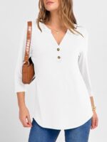 ANRABESS Women 3/4 Length Sleeve Henley Tops V Neck Business Casual Work T Shirts Cute Travel Shirt 2026 Spring Trendy Outfit - Image 3