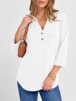 ANRABESS Women 3/4 Length Sleeve Henley Tops V Neck Business Casual Work T Shirts Cute Travel Shirt 2026 Spring Trendy Outfit - Image 4
