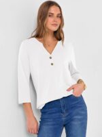 ANRABESS Women 3/4 Length Sleeve Henley Tops V Neck Business Casual Work T Shirts Cute Travel Shirt 2026 Spring Trendy Outfit - Image 6