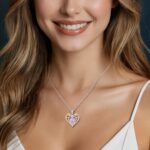 ANDSO Valentine's Day Gift Heart Birthstone Necklaces for Women, 925 Sterling Silver Gold Plating Rose Flower Opal Necklace, Ideal Anniversary Birthday Jewelry Gifts for Mom Wife Girlfriend Her - Image 3