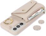 for Samsung Galaxy S22 Case with Card Holder and Strap - Zipper Pocket,Crossbody Lanyard Strap,Credit Card Holder,Stand Ring,Cute Phone Wallet Case for Women(Beige,6.1 Inch) - Image 4