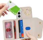 for Samsung Galaxy S22 Case with Card Holder and Strap - Zipper Pocket,Crossbody Lanyard Strap,Credit Card Holder,Stand Ring,Cute Phone Wallet Case for Women(Beige,6.1 Inch) - Image 5