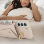 for Samsung Galaxy S22 Case with Card Holder and Strap - Zipper Pocket,Crossbody Lanyard Strap,Credit Card Holder,Stand Ring,Cute Phone Wallet Case for Women(Beige,6.1 Inch) - Image 6