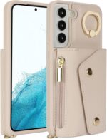 for Samsung Galaxy S22 Case with Card Holder and Strap - Zipper Pocket,Crossbody Lanyard Strap,Credit Card Holder,Stand Ring,Cute Phone Wallet Case for Women(Beige,6.1 Inch) - Image 10