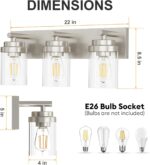 IZORRO Bathroom Vanity Light Fixture, 3-Light 22 Inch Brushed Nickel Bathroom Light Fixtures Over Mirror, with Clear Glass Shade, Modern Farmhouse Vanity Lights, Rustic Restroom Lighting Fixtures - Image 3