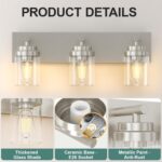 IZORRO Bathroom Vanity Light Fixture, 3-Light 22 Inch Brushed Nickel Bathroom Light Fixtures Over Mirror, with Clear Glass Shade, Modern Farmhouse Vanity Lights, Rustic Restroom Lighting Fixtures - Image 4