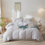 mixinni Striped Comforter Set Full Size - Grey White Stripes Pattern Bedding Set for Women and Men, 3 Pieces Lightweight Bed Sets for All Seasons (1 Soft Fluffy Comforter + 2 Pillowcases) - Image 3