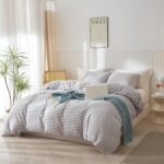 mixinni Striped Comforter Set Full Size - Grey White Stripes Pattern Bedding Set for Women and Men, 3 Pieces Lightweight Bed Sets for All Seasons (1 Soft Fluffy Comforter + 2 Pillowcases) - Image 4