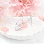 Sterling Silver Pendant Necklace for Women - Adjustable Double Heart Necklace Hypoallergenic Cubic Zirconia Love Heart-Shaped Charm Necklaces Classic Elegant Jewelry Gifts for Her Mom Wife,19inch - Image 6