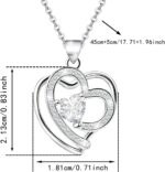 Sterling Silver Pendant Necklace for Women - Adjustable Double Heart Necklace Hypoallergenic Cubic Zirconia Love Heart-Shaped Charm Necklaces Classic Elegant Jewelry Gifts for Her Mom Wife,19inch - Image 7