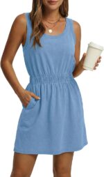 Wenrine Womens Sundresses Summer Mini Dress Casual Sleeveless Elastic Waist Beach Vacation Tank Dresses with Pockets - Image 3