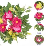 WELL KNOWN 2 Pcs Mini Spring Floral Candle Rings Wreaths for Pillars Home Table Window Decor, 9 Inches Artificial Flower Cabinet Wreath for Kitchen Farmhouse Wedding Party (Fuchsia Pink & Yellow) - Image 4