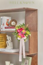 WELL KNOWN 2 Pcs Mini Spring Floral Candle Rings Wreaths for Pillars Home Table Window Decor, 9 Inches Artificial Flower Cabinet Wreath for Kitchen Farmhouse Wedding Party (Fuchsia Pink & Yellow) - Image 6