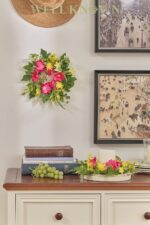 WELL KNOWN 2 Pcs Mini Spring Floral Candle Rings Wreaths for Pillars Home Table Window Decor, 9 Inches Artificial Flower Cabinet Wreath for Kitchen Farmhouse Wedding Party (Fuchsia Pink & Yellow) - Image 7