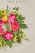 WELL KNOWN 2 Pcs Mini Spring Floral Candle Rings Wreaths for Pillars Home Table Window Decor, 9 Inches Artificial Flower Cabinet Wreath for Kitchen Farmhouse Wedding Party (Fuchsia Pink & Yellow) - Image 9