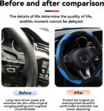 Car Steering Wheel Cover, 15 inch Carbon Fiber Microfiber PU Leather Elastic Steering Wheel Protector for Men Women, Anti-Slip Breathable Car Interior Accessories for Most Cars (Blue) - Image 5