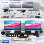 gianotter Dual Monitor Stand Riser, Desk Organizer With Drawer and 2 Pen Holders, Computer Monitor Stand, Shelf for Top of Desk, Black - Image 3