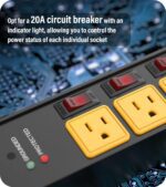 CCCEI Heavy Duty Surge Protector Power Strip 20 Amp Individual Switches. Industrial GFCI Multiple Outlets Extender 12 Gauge 6 FT Extension Cord. Yellow High-Amp 4 Plugs for Shop Garage Kitchen. - Image 7